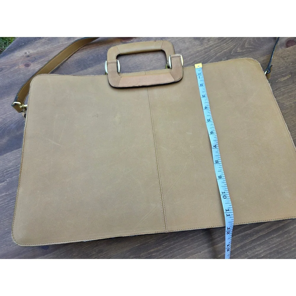 Vintage Tan Genuine Leather Briefcase Portfolio Slim Laptop Bag Messenger Tan